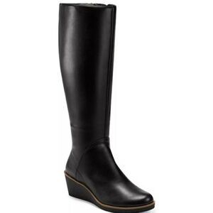 New Aerosoles Boots Black Binocular Faux Leather Knee-High Wedge Boots Size 5.5
